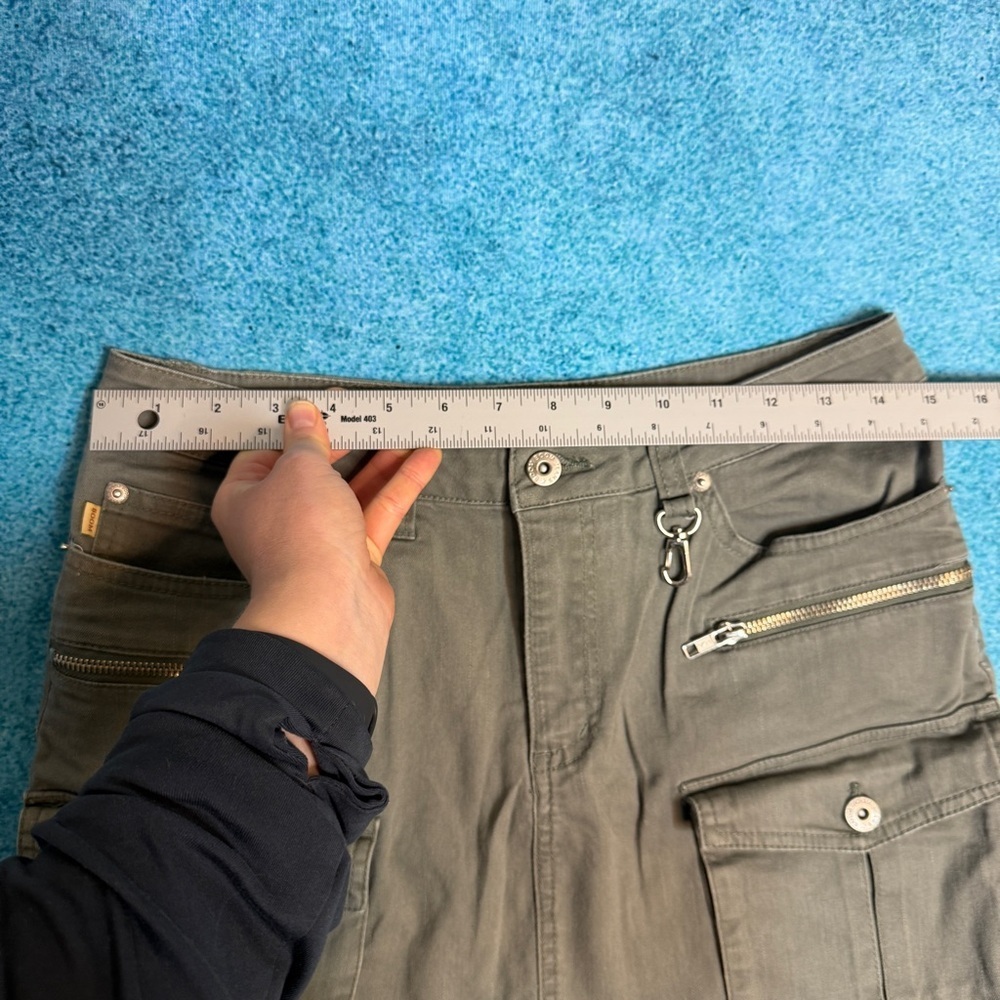 VTG Boom Boom Denim Womens Mini Skirt Olive Size M Y2K Style Zipper Pockets - Picture 3 of 12